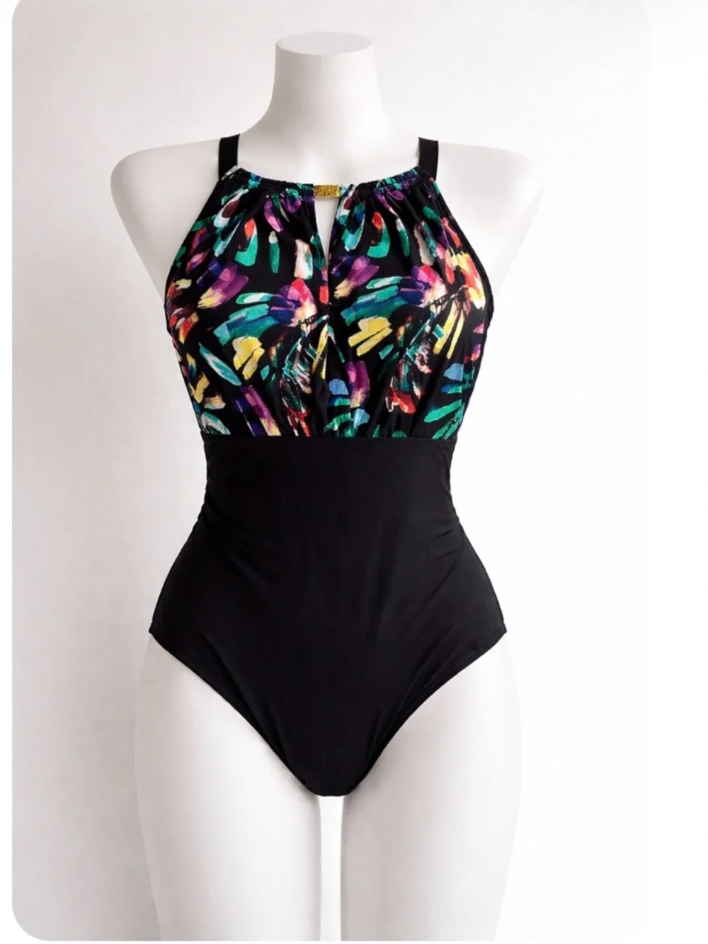 Aquagreen Women's High Neck Over Shoulder Keyhole One Piece Swimsuit Medium
